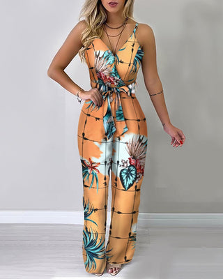 Buy yellow Sling Temperament Wide-leg Jumpsuit