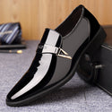 Men Shiny Leather Pointed Toe Loafers