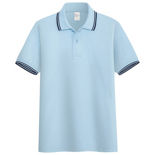 Buy sky-blue Men Solid Stand-up Collar Polo Shirt