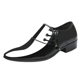 Buy black-c Men Shiny Leather Pointed Toe Loafers