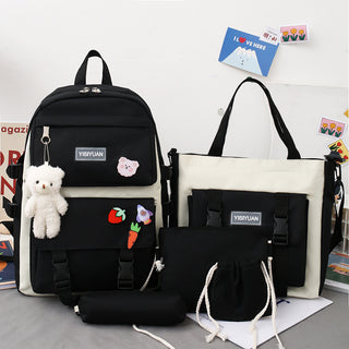 Buy black Canvas Four-Piece Harajuku Backpack