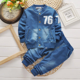 Buy light-blue Boys Denim Long Sleeve Casual Suit