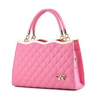 Buy pink Diamond Patterned Leather Bow Handbag