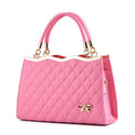 Diamond Patterned Leather Bow Handbag