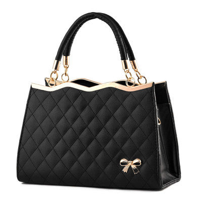 Diamond Patterned Leather Bow Handbag