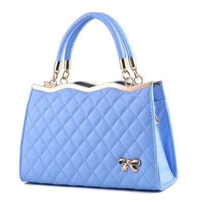 Diamond Patterned Leather Bow Handbag