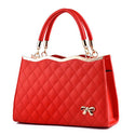 Diamond Patterned Leather Bow Handbag