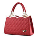 Diamond Patterned Leather Bow Handbag