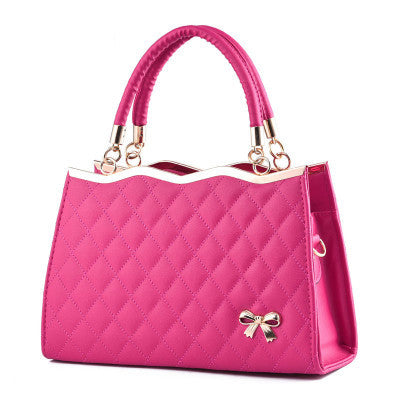 Diamond Patterned Leather Bow Handbag