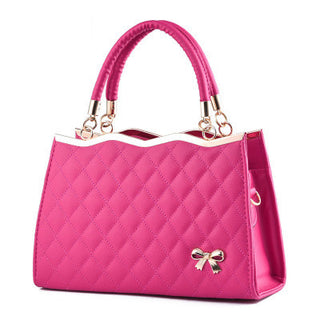 Buy dark-pink Diamond Patterned Leather Bow Handbag