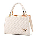 Diamond Patterned Leather Bow Handbag