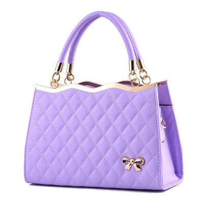 Diamond Patterned Leather Bow Handbag