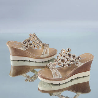 Women Rhinestone Platform Slope Heel Sandals