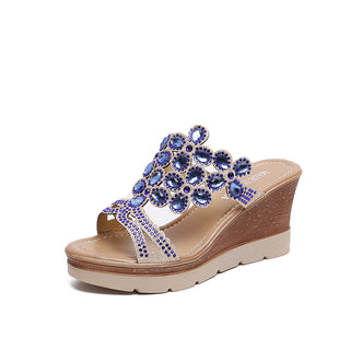 Women Rhinestone Platform Slope Heel Sandals