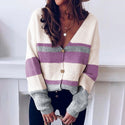 Contrast Panel Knitted V-Neck Cardigan Sweater