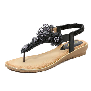 Buy black Women Elastic Flower Band Sandals