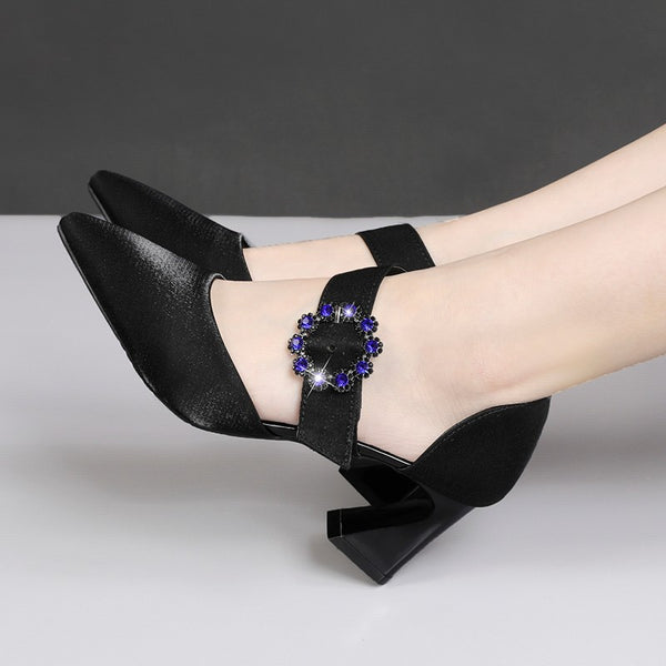 Rhinestone Buckle Pointed Toed High Heels