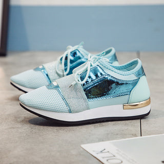 Buy blue Women Leather Mesh Sequined Sneakers