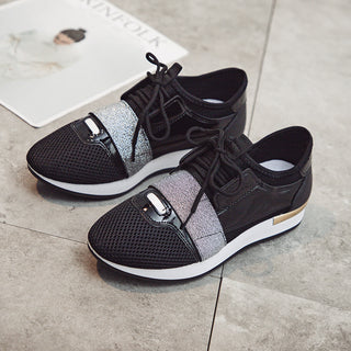 Buy black Women Leather Mesh Sequined Sneakers