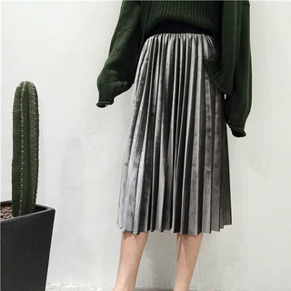 Buy gray Metallic Velvet Pleated Mid-Length Skirt