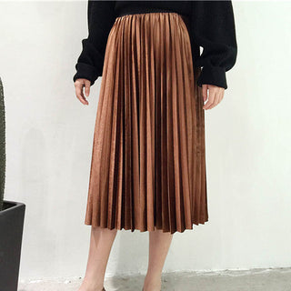 Buy brown Metallic Velvet Pleated Mid-Length Skirt