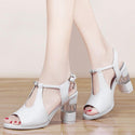 Women Crystal Strap Thick Open Toed High Heels