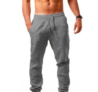 Buy gray Men Cotton And Linen Loose Casual Sports Trousers