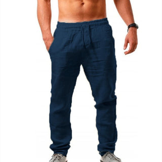 Buy dark-blue Men Cotton And Linen Loose Casual Sports Trousers