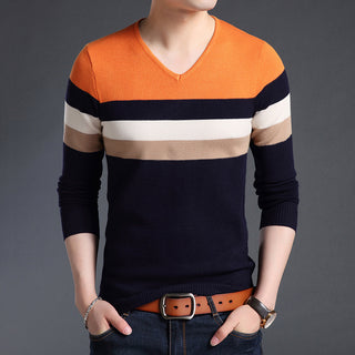 Buy orange Men Knitted V-Neck Casual Sweater