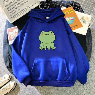 Buy blue Women Cartoon Loose Cotton Hoodie