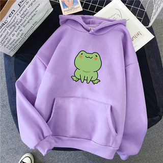 Buy purple Women Cartoon Loose Cotton Hoodie