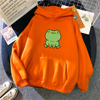 Buy orange Women Cartoon Loose Cotton Hoodie