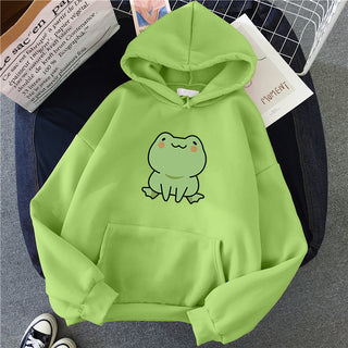 Buy green Women Cartoon Loose Cotton Hoodie