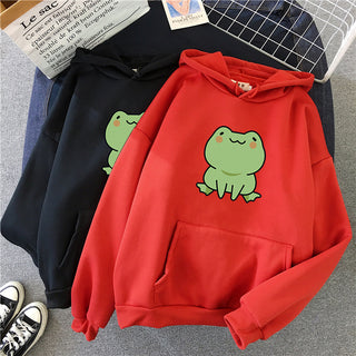 Buy red Women Cartoon Loose Cotton Hoodie