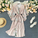 Women Satin Floral Printed V Neck Robe