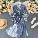 Women Satin Floral Printed V Neck Robe