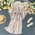 Women Satin Floral Printed V Neck Robe