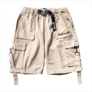 Buy khaki Men Solid Color Tooling Letter Shorts