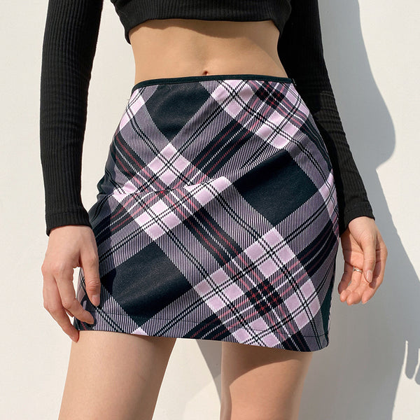 Plaid Spandex High Waisted Skirt