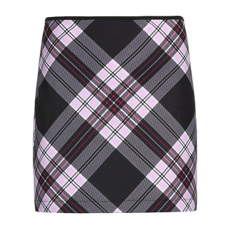 Buy purple Plaid Spandex High Waisted Skirt