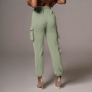 Buy green Women High Waist Drawstring Cargo Sweatpants