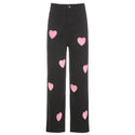 Butterfly and Heart Embroidery Straight Leg Casual Denim Pants