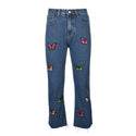 Butterfly and Heart Embroidery Straight Leg Casual Denim Pants