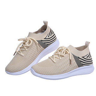 Buy beige Breathable Fly Woven Mesh Casual Flat Sneakers