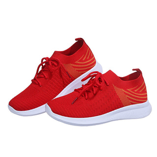 Buy red Breathable Fly Woven Mesh Casual Flat Sneakers