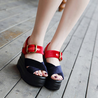 Women Velvet Buckle High-heeled Sandals