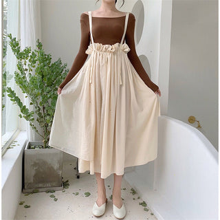 High-waisted Pleated Suspender Skirt