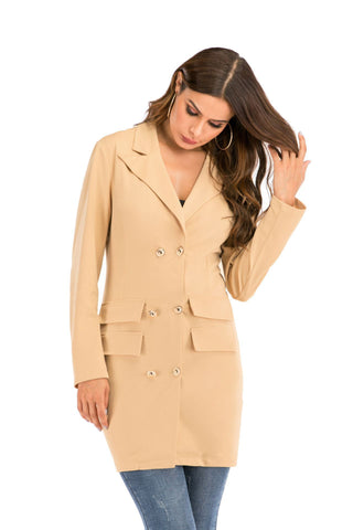 Buy khaki V-Neck Double-Breasted Blazer Dress