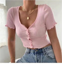 Women's V Neck Ruffles Short Sleeve T Shirt