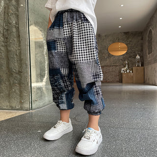 Casual Plaid Elasticated Cotton Pants